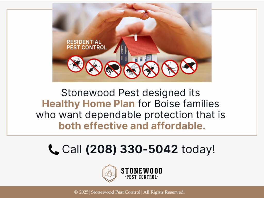 Residential pest control concept with pest icons crossed out in red circles. 