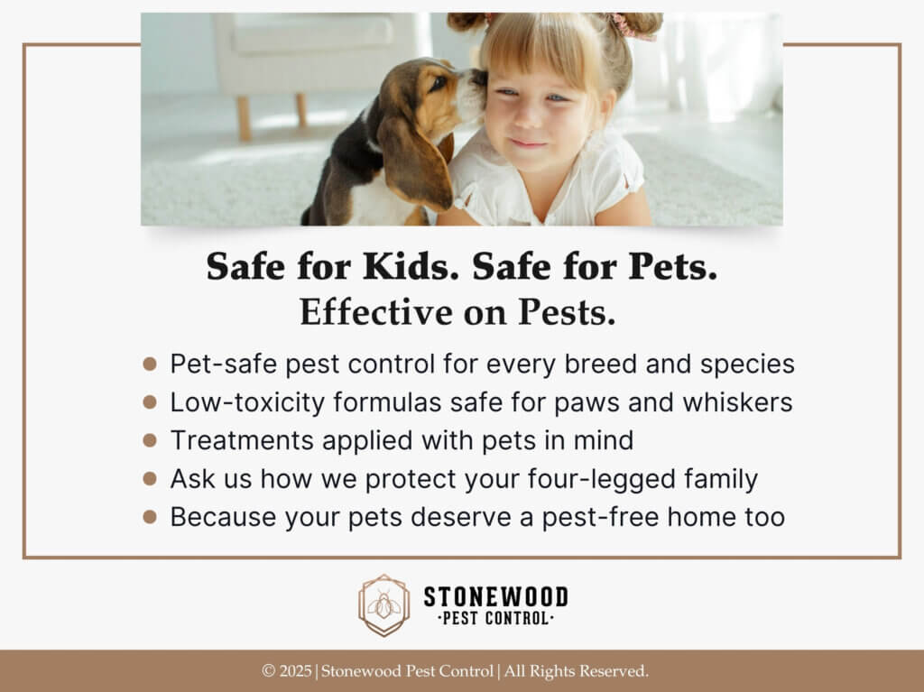 A young girl sitting on the floor with her dog nuzzling her. Pest control safe for kids and pets,  and effective on pests.