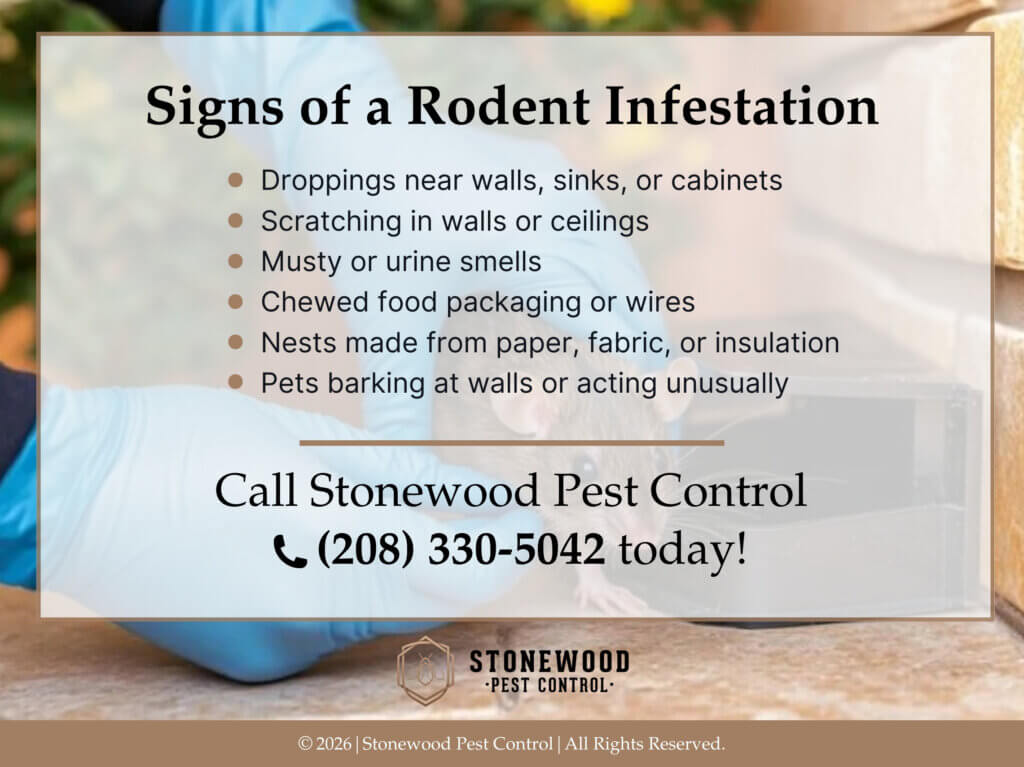 Gloved pest control pro removing small rodent near home exterior- 6 signs of rodent infestation.